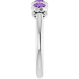 14K White Natural Amethyst Three-Stone Ring