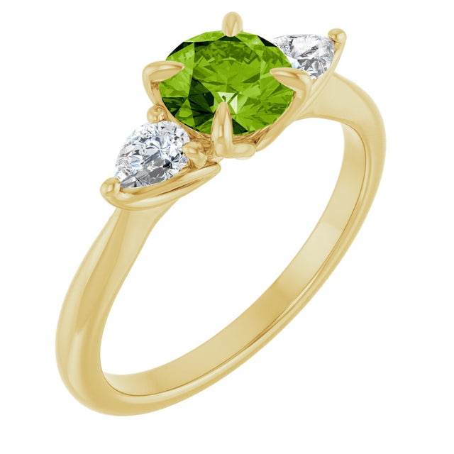 14K Yellow Gold Natural Peridot & 1/4 CTW Natural Diamond Ring  
