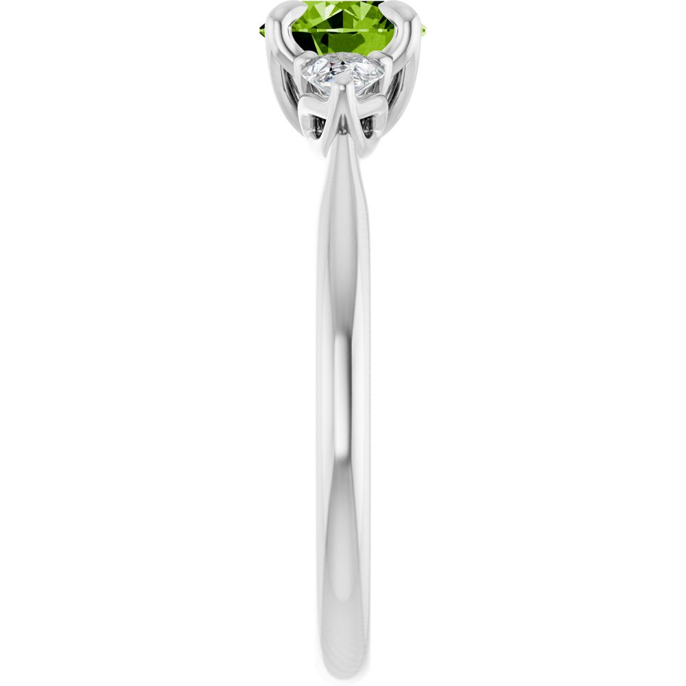 14K White Natural Peridot & 1/4 CTW Natural Diamond Ring