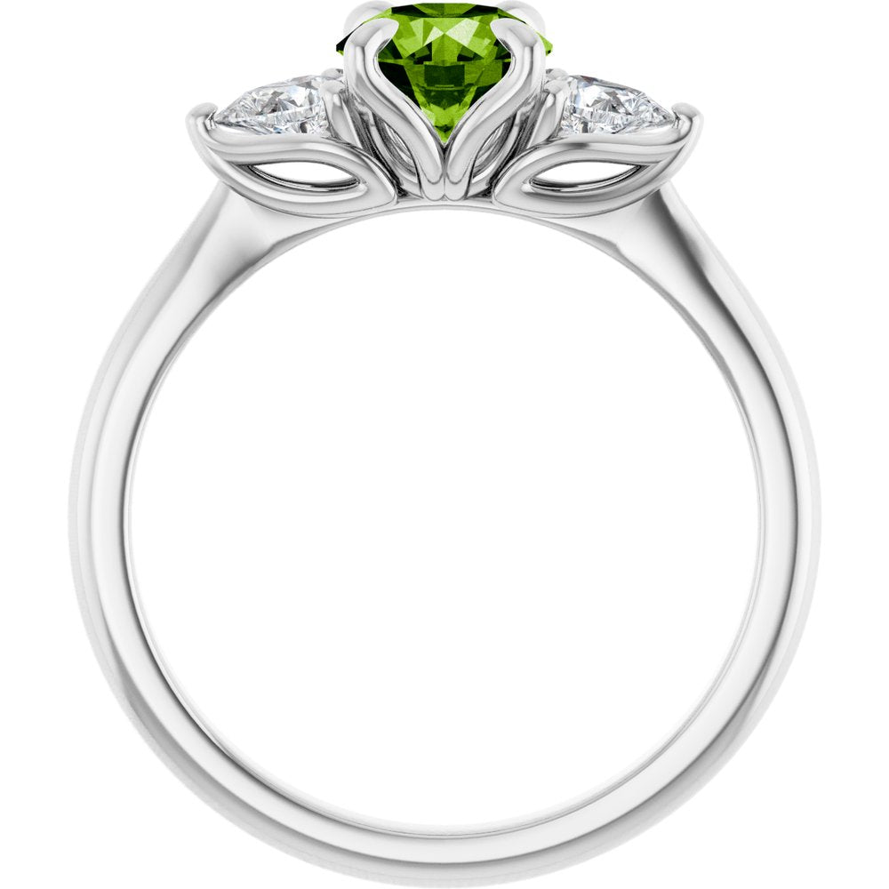 14K White Natural Peridot & 1/4 CTW Natural Diamond Ring