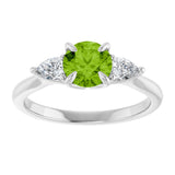 14K White Natural Peridot & 1/4 CTW Natural Diamond Ring