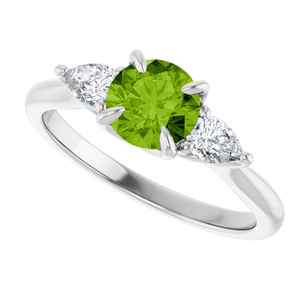 14K White Natural Peridot & 1/4 CTW Natural Diamond Ring