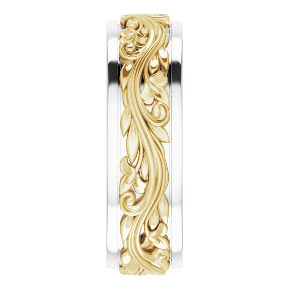 14K White/Yellow 7 mm Floral Inlay Flat Band
