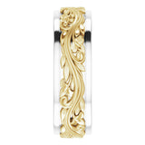 14K White/Yellow 7 mm Floral Inlay Flat Band