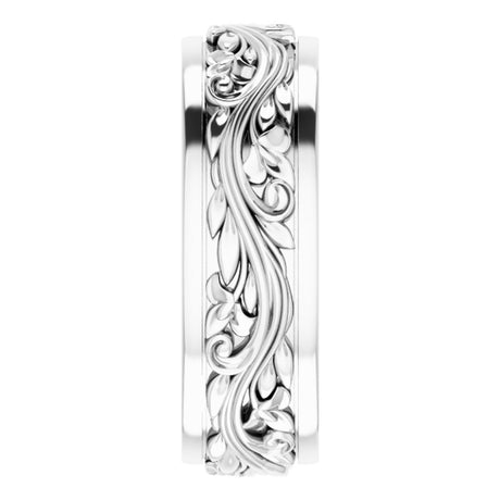 14K White 7 mm Floral Inlay Flat Band