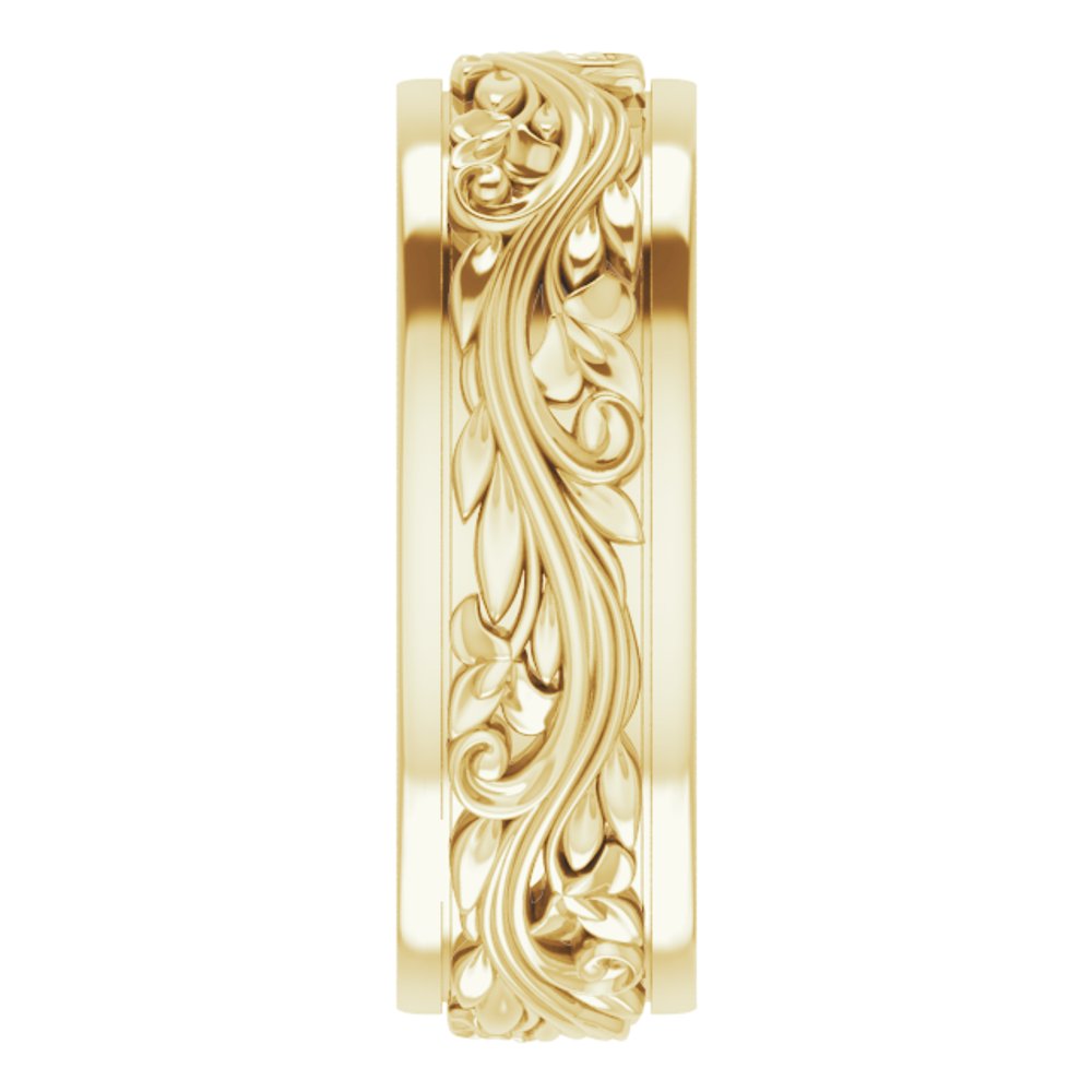 18K Yellow Gold 7 mm Floral Inlay Flat Band Size 8.5
