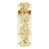 18K Yellow Gold 7 mm Floral Inlay Flat Band Size 8.5