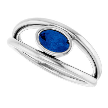 14K White Natural Blue Sapphire Ring