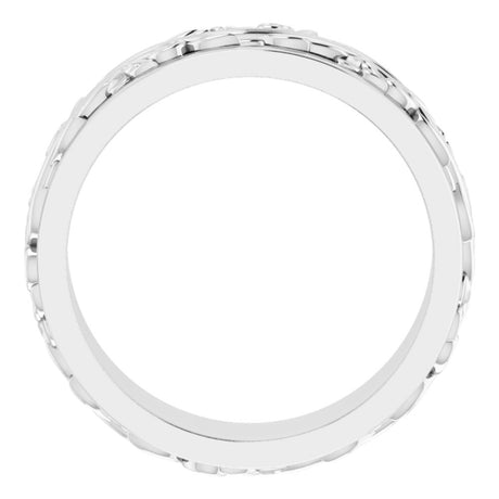 10K White Gold 7 mm Floral Inlay Flat Band Size 9.5