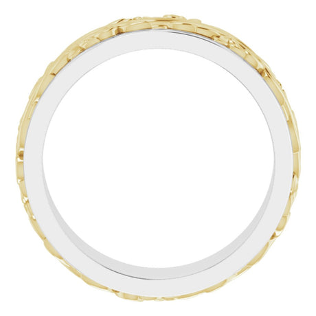 14K White/Yellow 7 mm Floral Inlay Flat Band