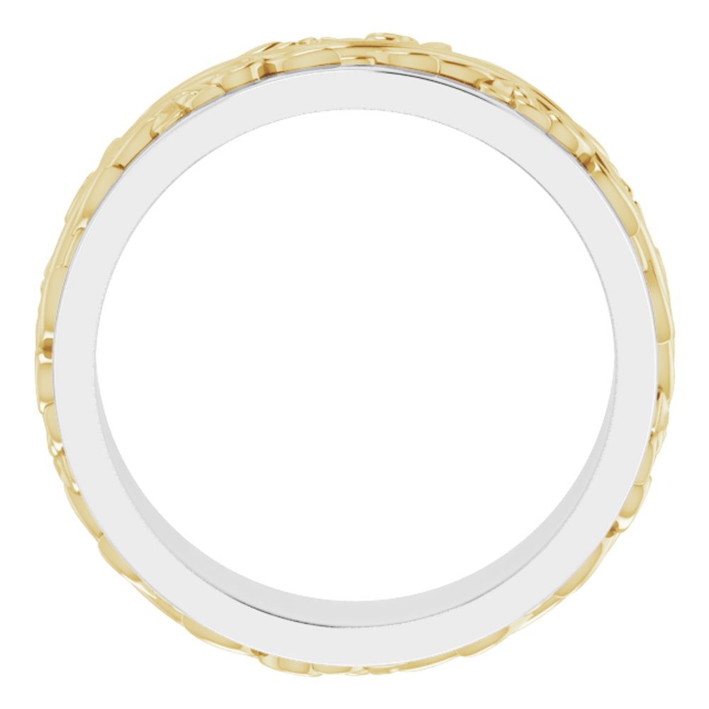 14K White/Yellow 7 mm Floral Inlay Flat Band