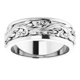 14K White 7 mm Floral Inlay Flat Band