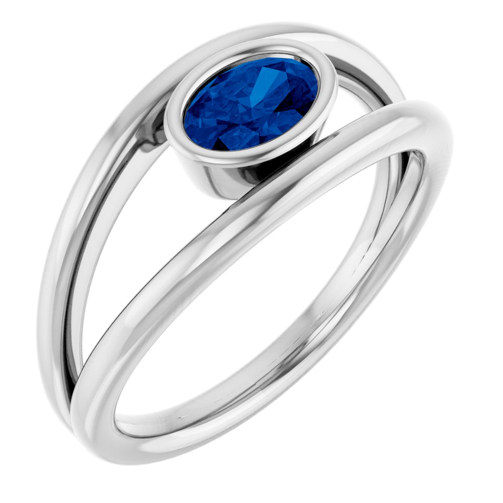 14K White Natural Blue Sapphire Ring