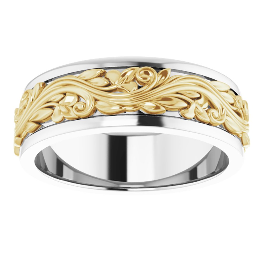 14K White/Yellow 7 mm Floral Inlay Flat Band