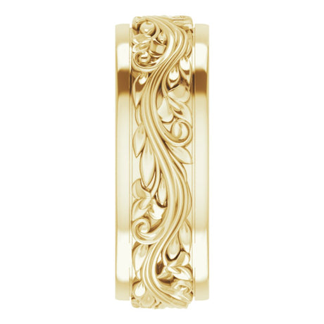 14K Yellow 7 mm Floral Inlay Flat Band