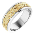 14K White/Yellow 7 mm Floral Inlay Flat Band Size 9.5
