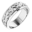 10K White Gold 7 mm Floral Inlay Flat Band Size 9.5