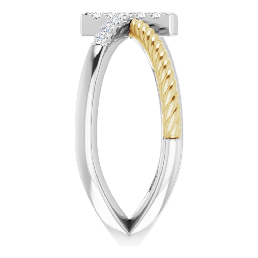 14K White/Yellow 1/10 CTW Natural Diamond Cross Rope Ring