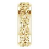 14K Yellow 7 mm Floral Inlay Flat Band