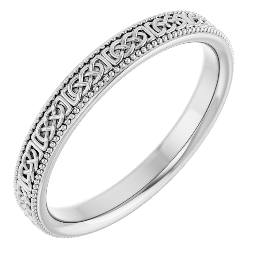 Sterling Silver 3 mm Milgrain Edge Celtic-Inspired Flat Band Size 7
