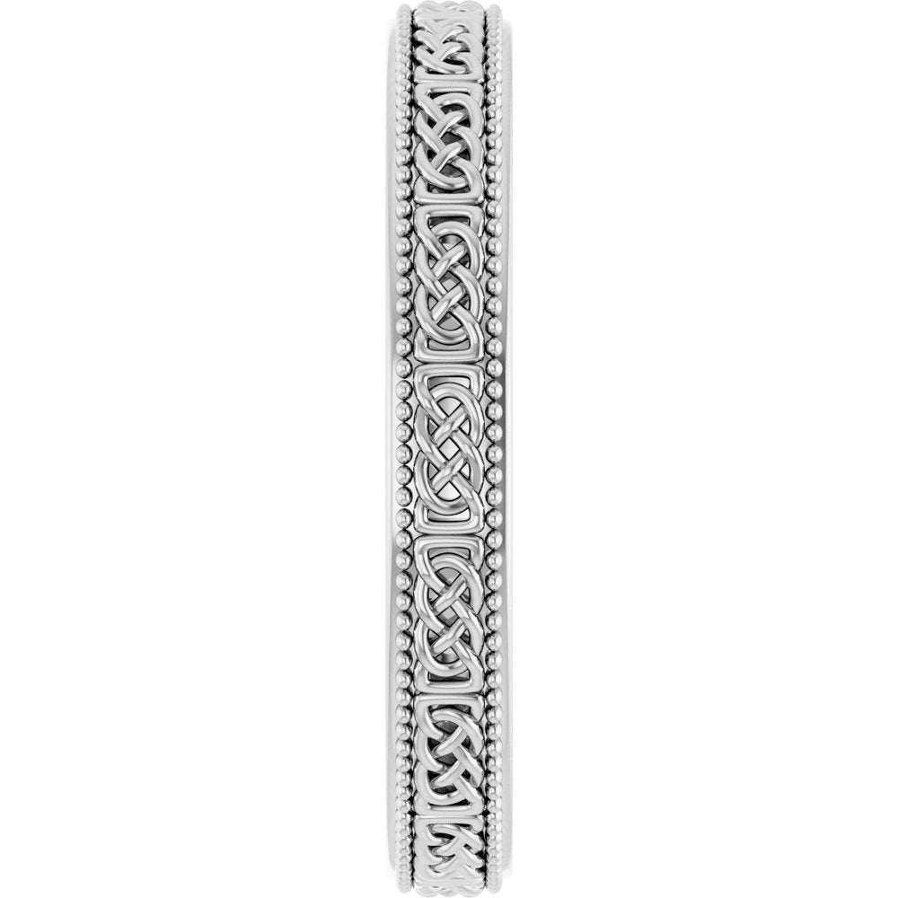 Sterling Silver 3 mm Milgrain Edge Celtic-Inspired Flat Band Size 7