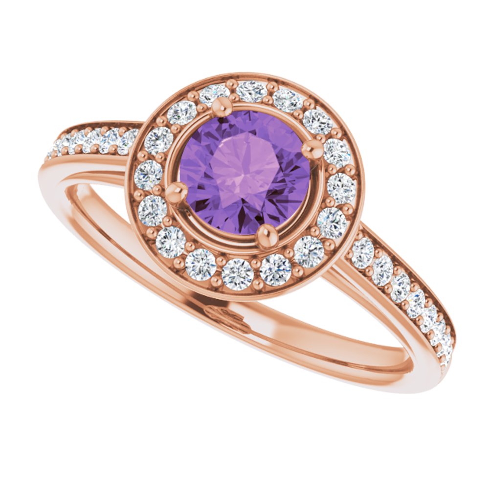 14K Rose Natural Amethyst & 1/3 CTW Natural Diamond Ring