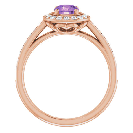 14K Rose Natural Amethyst & 1/3 CTW Natural Diamond Ring