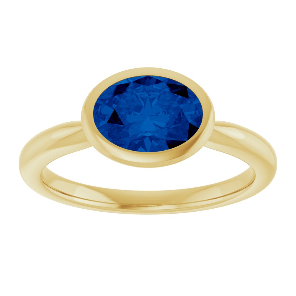 14K Yellow Gold Lab-Grown Blue Sapphire Solitaire Ring