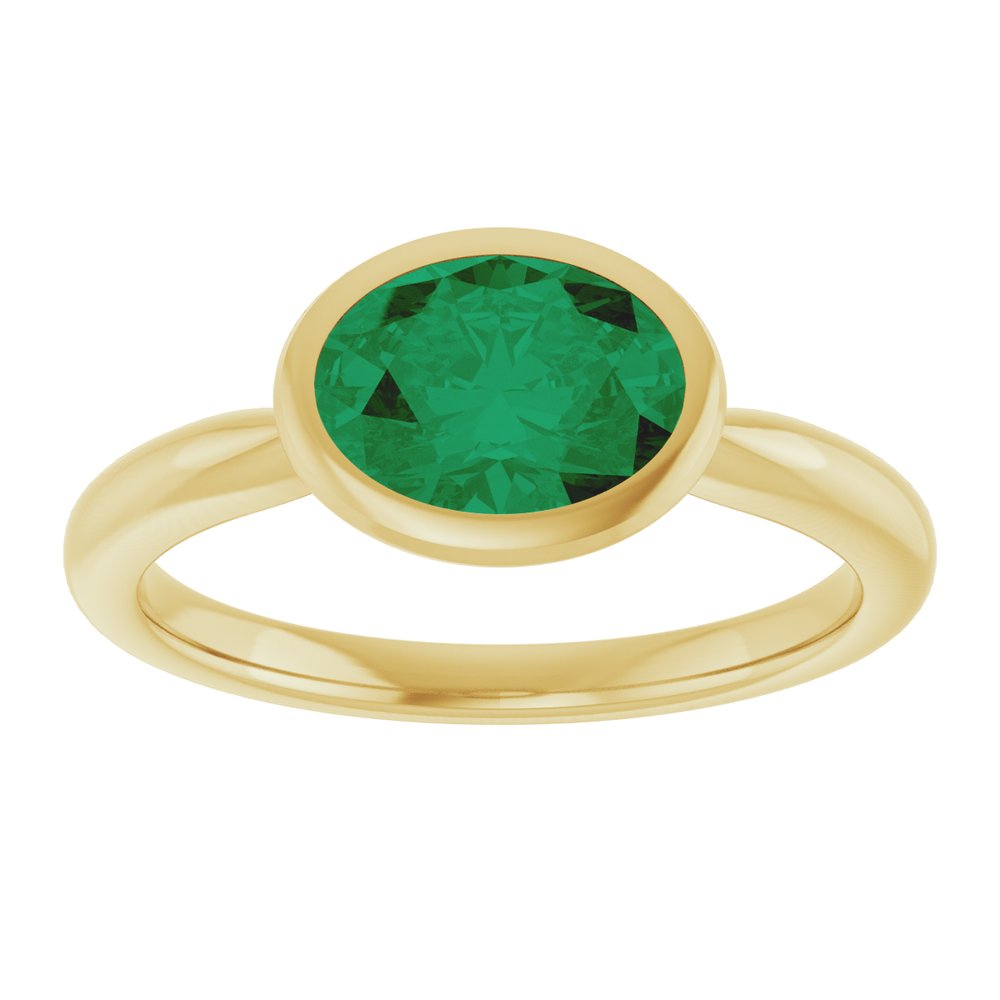 14K Yellow Gold Lab-Grown Emerald Solitaire Solitaire Ring