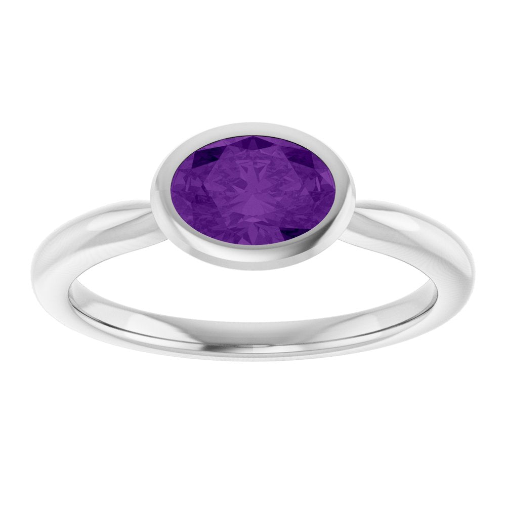 Sterling Silver Natural Amethyst Solitaire Ring