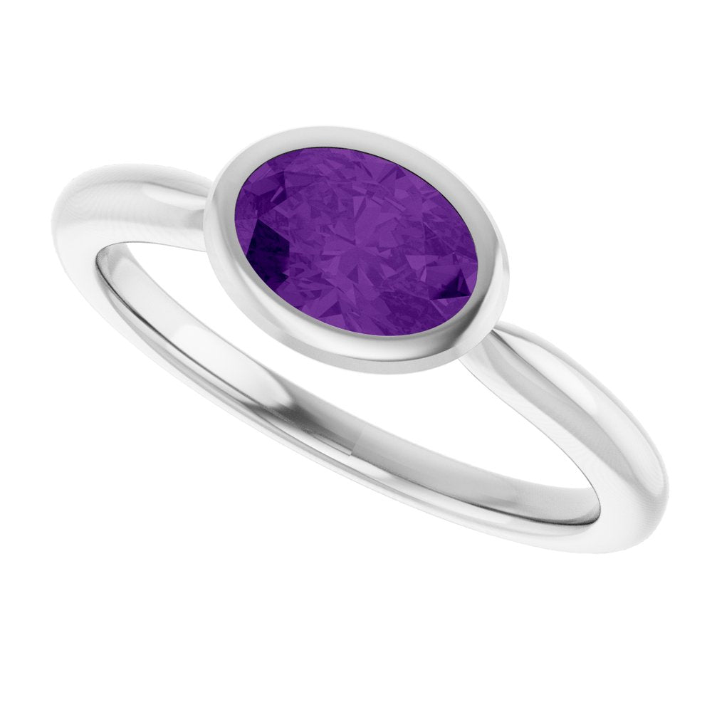 Sterling Silver Natural Amethyst Solitaire Ring