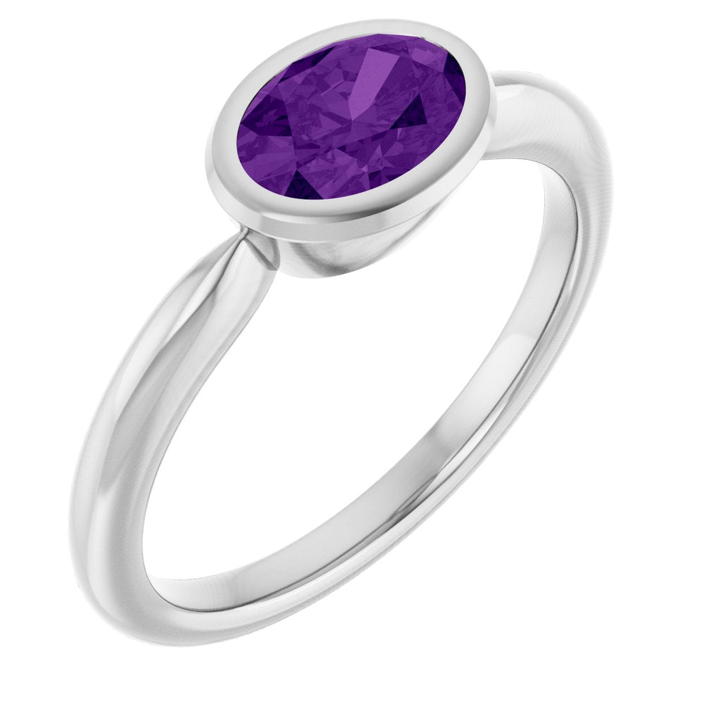 Sterling Silver Natural Amethyst Solitaire Ring