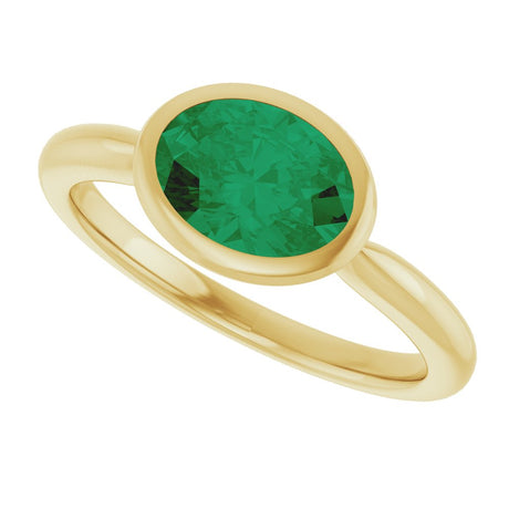 14K Yellow Gold Lab-Grown Emerald Solitaire Solitaire Ring