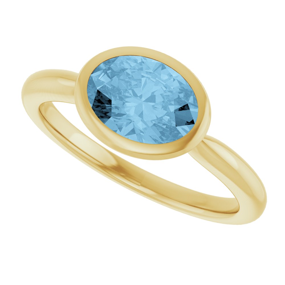 14K Yellow Gold Natural Sky Blue Topaz Solitaire Ring