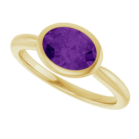14K Yellow Gold Natural Amethyst Solitaire Ring