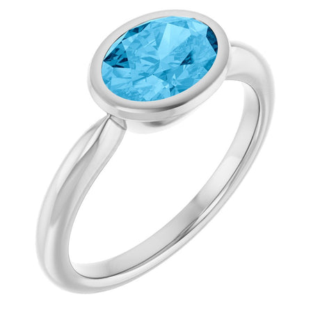 14K White Natural Swiss Blue Topaz Ring