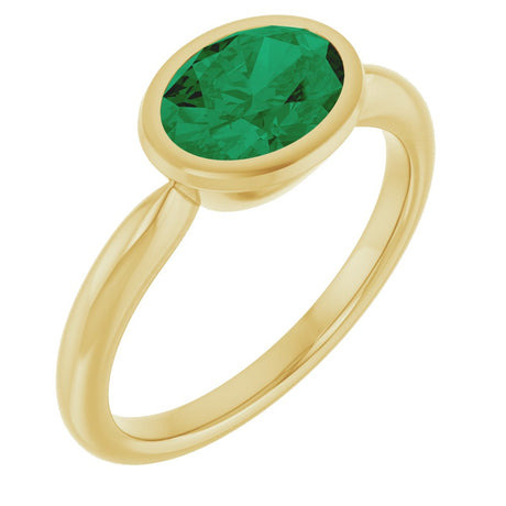 14K Yellow Gold Lab-Grown Emerald Solitaire Solitaire Ring