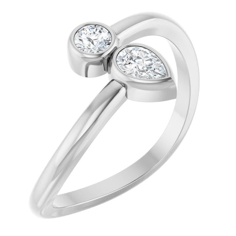 14K White 1/4 CTW Natural Diamond Two-Stone Bypass Ring