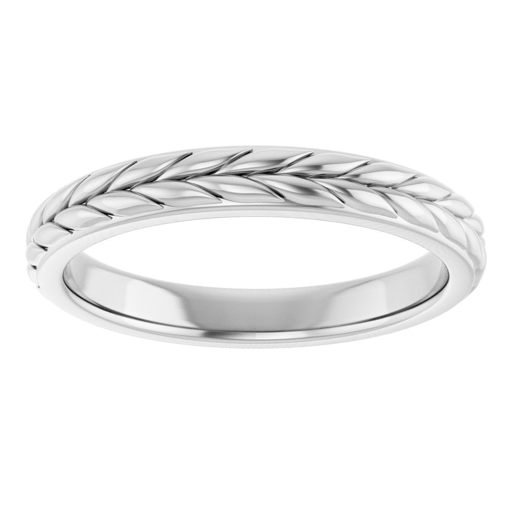 14K White 3 mm Wheat Pattern Flat Band Size 7