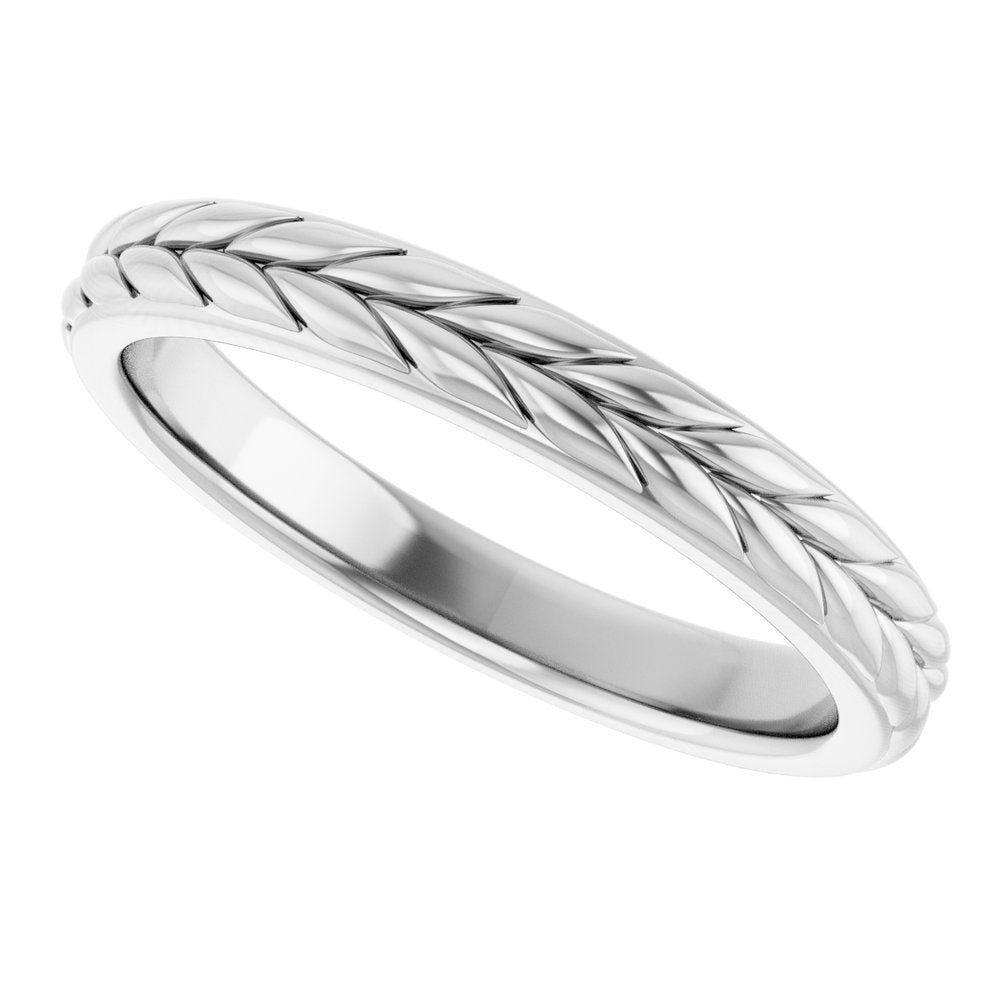 14K White Gold 3 mm Wheat Pattern Flat Band Size 7