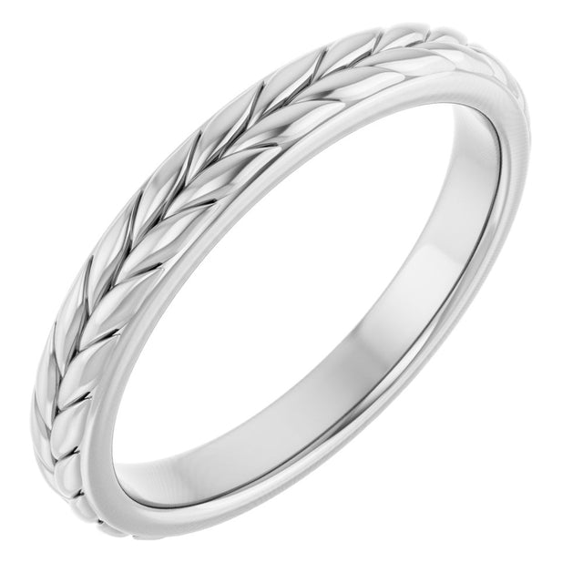14K White Gold 3 mm Wheat Pattern Flat Band Size 7
