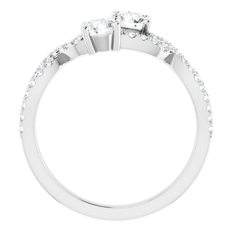 14K White 4 mm Round 5/8 CTW Natural Diamond Two-Stone Ring