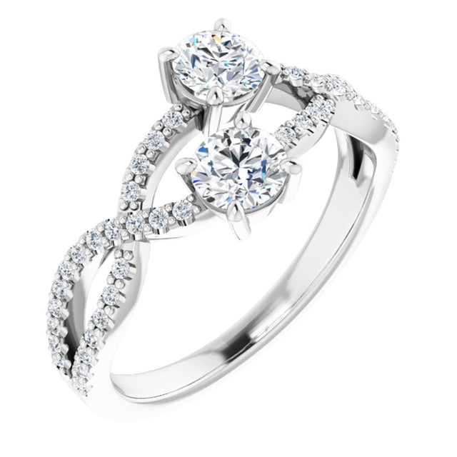 14K White Gold 4 mm Round 5/8 CTW Natural Diamond Two-Stone Ring