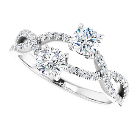 14K White Gold 4 mm Round 5/8 CTW Natural Diamond Two-Stone Ring