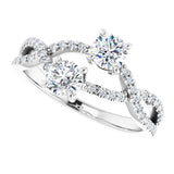 14K White Gold 4 mm Round 5/8 CTW Natural Diamond Two-Stone Ring
