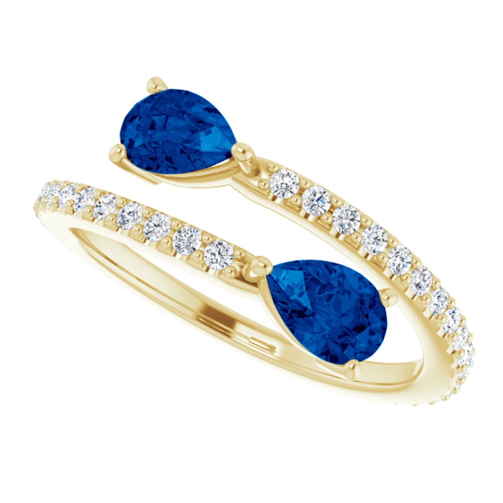 14K Yellow Lab-Grown Blue Sapphire & 1/3 CTW Natural Diamond Ring