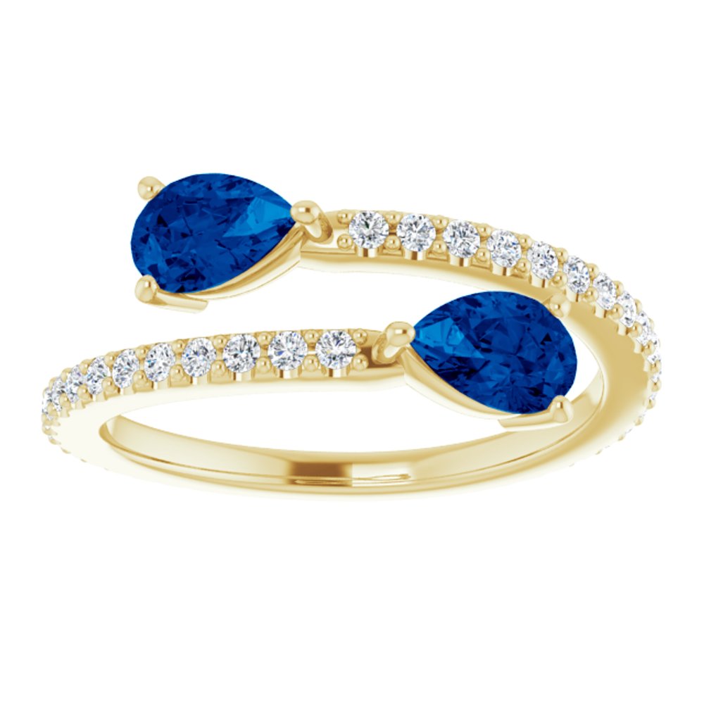 14K Yellow Lab-Grown Blue Sapphire & 1/3 CTW Natural Diamond Ring