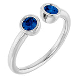 14K White Natural Blue Sapphire Two-Stone Ring