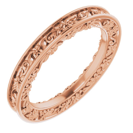 14K Rose Gold 2.5 mm Floral Flat Band Size 4