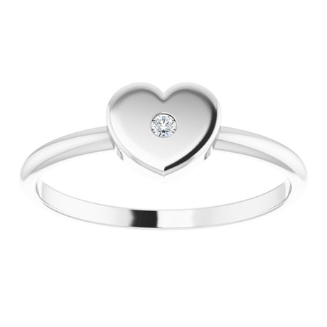14K White Gold .01 CT Natural Diamond Youth Heart Ring